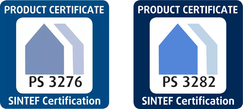 SINTEF produktsertifikater. PS 3276 og PS3282